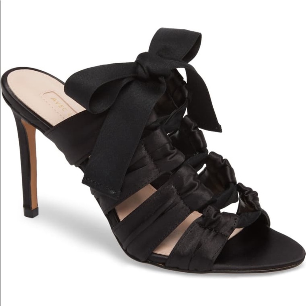 Avec Les Filles Black Lace Up Janelle Sandal Heel